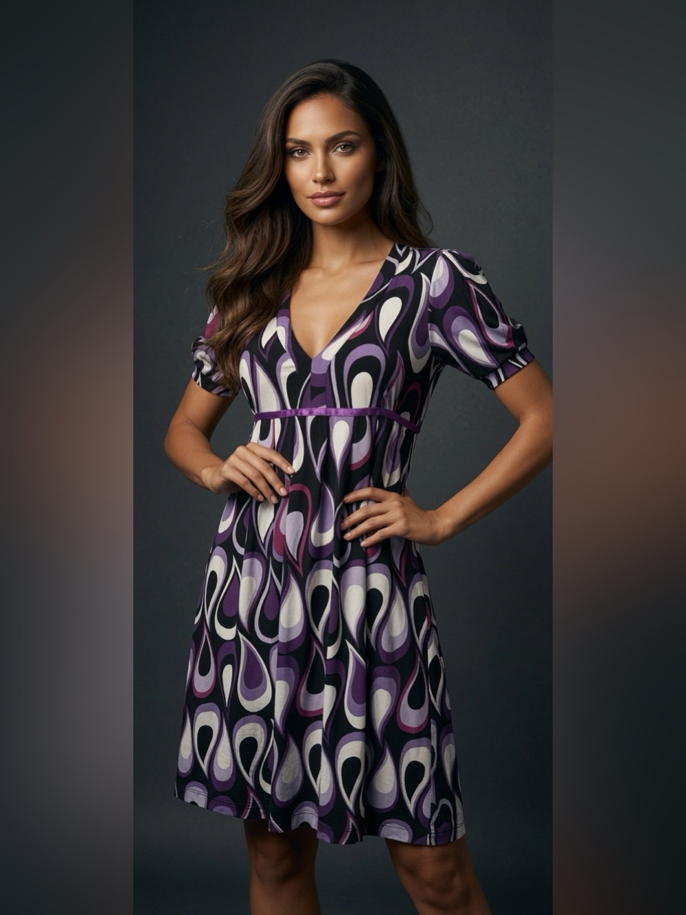 Sandra Angelozzi XS Puff Sleeve Geometric Dress